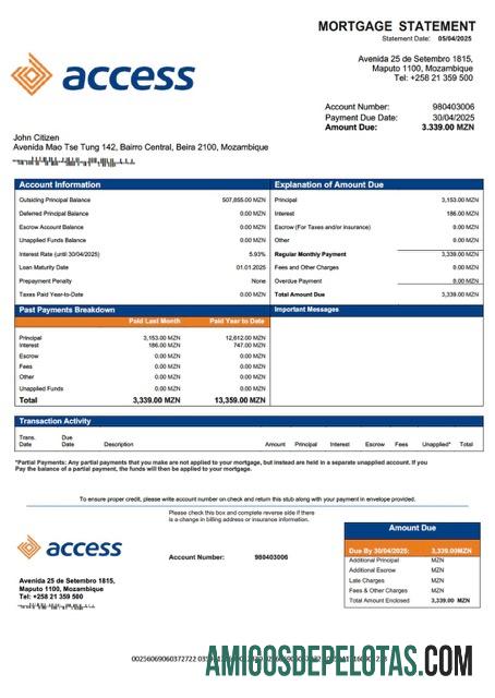 em branco Banco de Acesso de Moçambique Declaração de Hipoteca de Moçambique Modelo Word e PDF